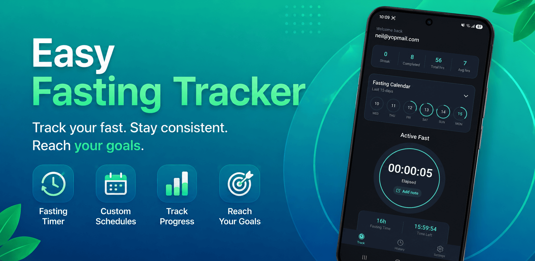 Fasting Tracker app preview on phone