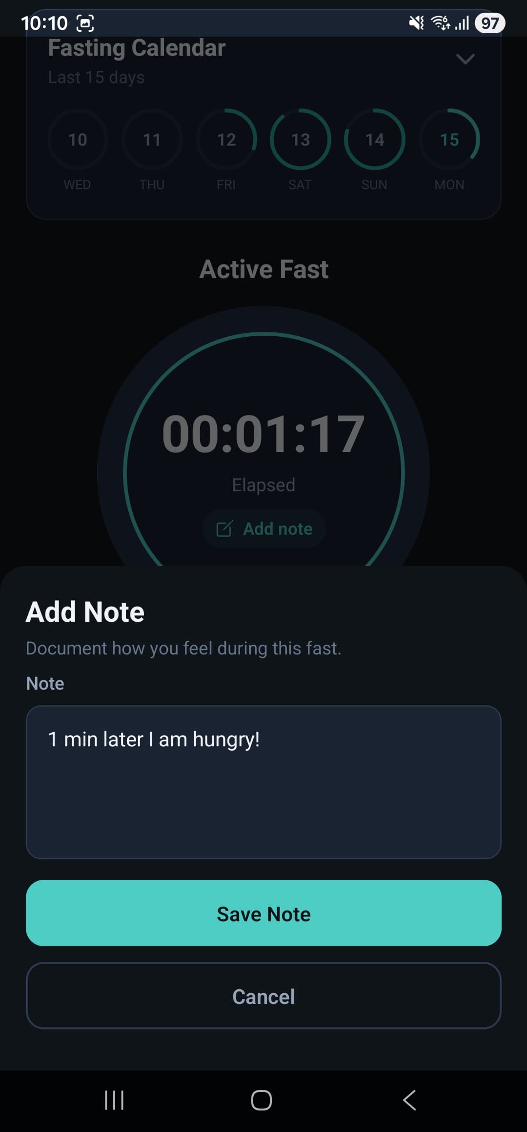 Fasting Tracker fasting session details